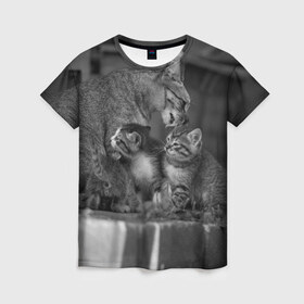 Женская футболка 3D с принтом Котята в Белгороде, 100% полиэфир ( синтетическое хлопкоподобное полотно) | прямой крой, круглый вырез горловины, длина до линии бедер | животные | кот | кошка | милая