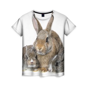 Женская футболка 3D с принтом Кролики в Белгороде, 100% полиэфир ( синтетическое хлопкоподобное полотно) | прямой крой, круглый вырез горловины, длина до линии бедер | animals | bunnies | cute | eared | family | fluffy | kids | mom | rabbits | животные | зайцы | кролики | малыши | мама | милые | пушистые | семья | ушастые