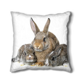 Подушка 3D с принтом Кролики в Белгороде, наволочка – 100% полиэстер, наполнитель – холлофайбер (легкий наполнитель, не вызывает аллергию). | состоит из подушки и наволочки. Наволочка на молнии, легко снимается для стирки | animals | bunnies | cute | eared | family | fluffy | kids | mom | rabbits | животные | зайцы | кролики | малыши | мама | милые | пушистые | семья | ушастые