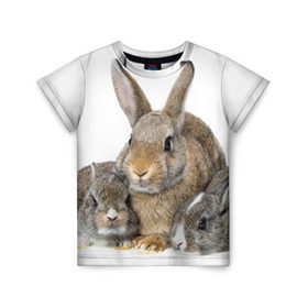 Детская футболка 3D с принтом Кролики в Белгороде, 100% гипоаллергенный полиэфир | прямой крой, круглый вырез горловины, длина до линии бедер, чуть спущенное плечо, ткань немного тянется | animals | bunnies | cute | eared | family | fluffy | kids | mom | rabbits | животные | зайцы | кролики | малыши | мама | милые | пушистые | семья | ушастые