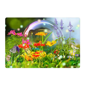 Магнитный плакат 3Х2 с принтом Цветы и мыльный пузырь в Белгороде, Полимерный материал с магнитным слоем | 6 деталей размером 9*9 см | Тематика изображения на принте: 