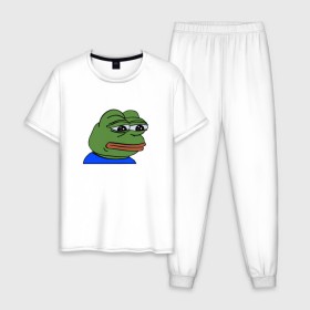 Мужская пижама хлопок с принтом sad frog в Белгороде, 100% хлопок | брюки и футболка прямого кроя, без карманов, на брюках мягкая резинка на поясе и по низу штанин
 | pepe | грустная | мемы | пепе