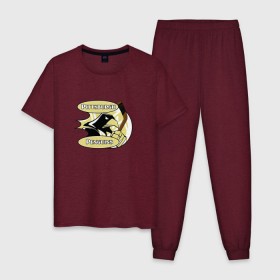 Мужская пижама хлопок с принтом Pittsburgh Penguins team в Белгороде, 100% хлопок | брюки и футболка прямого кроя, без карманов, на брюках мягкая резинка на поясе и по низу штанин
 | Тематика изображения на принте: спорт | хоккей