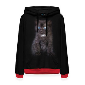 Женская толстовка 3D с принтом Чёрный котёнок в Белгороде, 100% полиэстер  | двухслойный капюшон со шнурком для регулировки, мягкие манжеты на рукавах и по низу толстовки, спереди карман-кенгуру с мягким внутренним слоем. | киска | кот | кошка