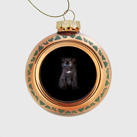 Стеклянный ёлочный шар с принтом Чёрный котёнок в Белгороде, Стекло | Диаметр: 80 мм | Тематика изображения на принте: киска | кот | кошка