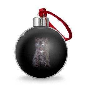 Ёлочный шар с принтом Чёрный котёнок в Белгороде, Пластик | Диаметр: 77 мм | Тематика изображения на принте: киска | кот | кошка