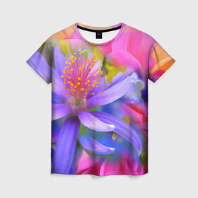 Женская футболка 3D с принтом Цветок в Белгороде, 100% полиэфир ( синтетическое хлопкоподобное полотно) | прямой крой, круглый вырез горловины, длина до линии бедер | лепестки | прикольные картинки | цветочки | цветы