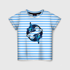 Детская футболка 3D с принтом Космические косатки в Белгороде, 100% гипоаллергенный полиэфир | прямой крой, круглый вырез горловины, длина до линии бедер, чуть спущенное плечо, ткань немного тянется | orca | sea | whale | галактика | звезды | кит | косатка | космос | море | океан