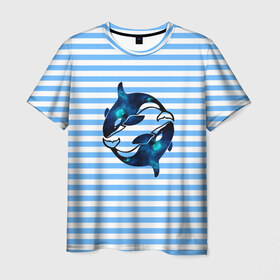 Мужская футболка 3D с принтом Космические косатки в Белгороде, 100% полиэфир | прямой крой, круглый вырез горловины, длина до линии бедер | orca | sea | whale | галактика | звезды | кит | косатка | космос | море | океан