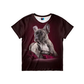 Детская футболка 3D с принтом Бульдог в Белгороде, 100% гипоаллергенный полиэфир | прямой крой, круглый вырез горловины, длина до линии бедер, чуть спущенное плечо, ткань немного тянется | бульдог | кутёнок | прикольные картинки | собака | щенок