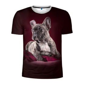 Мужская футболка 3D спортивная с принтом Бульдог в Белгороде, 100% полиэстер с улучшенными характеристиками | приталенный силуэт, круглая горловина, широкие плечи, сужается к линии бедра | бульдог | кутёнок | прикольные картинки | собака | щенок