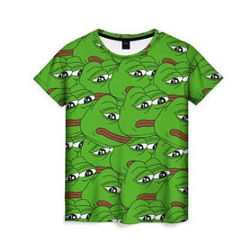 Женская футболка 3D с принтом Sad frogs в Белгороде, 100% полиэфир ( синтетическое хлопкоподобное полотно) | прямой крой, круглый вырез горловины, длина до линии бедер | frog | грустная | жаба | мем | мемы