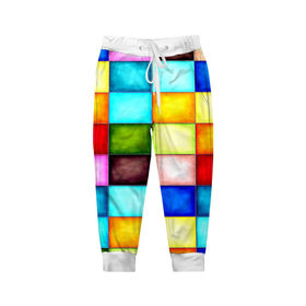 Детские брюки 3D с принтом Patterns в Белгороде, 100% полиэстер | манжеты по низу, эластичный пояс регулируется шнурком, по бокам два кармана без застежек, внутренняя часть кармана из мелкой сетки | квадраты | плитка | разноцветный