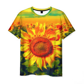 Мужская футболка 3D с принтом Подсолнухи в Белгороде, 100% полиэфир | прямой крой, круглый вырез горловины, длина до линии бедер | лето | подсолнух | солнце | цветы
