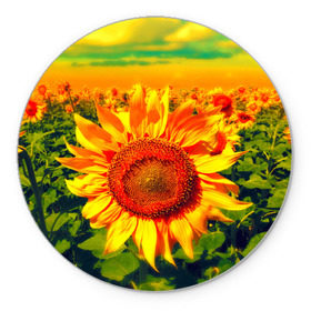 Коврик круглый с принтом Подсолнухи в Белгороде, резина и полиэстер | круглая форма, изображение наносится на всю лицевую часть | лето | подсолнух | солнце | цветы