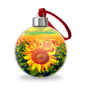 Ёлочный шар с принтом Подсолнухи в Белгороде, Пластик | Диаметр: 77 мм | лето | подсолнух | солнце | цветы