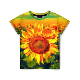 Детская футболка 3D с принтом Подсолнухи в Белгороде, 100% гипоаллергенный полиэфир | прямой крой, круглый вырез горловины, длина до линии бедер, чуть спущенное плечо, ткань немного тянется | лето | подсолнух | солнце | цветы