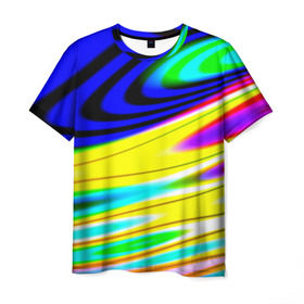 Мужская футболка 3D с принтом Волны красок в Белгороде, 100% полиэфир | прямой крой, круглый вырез горловины, длина до линии бедер | Тематика изображения на принте: разводы | цветной | яркий