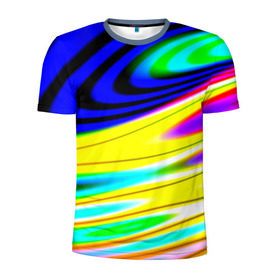Мужская футболка 3D спортивная с принтом Волны красок в Белгороде, 100% полиэстер с улучшенными характеристиками | приталенный силуэт, круглая горловина, широкие плечи, сужается к линии бедра | разводы | цветной | яркий