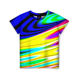 Детская футболка 3D с принтом Волны красок в Белгороде, 100% гипоаллергенный полиэфир | прямой крой, круглый вырез горловины, длина до линии бедер, чуть спущенное плечо, ткань немного тянется | Тематика изображения на принте: разводы | цветной | яркий