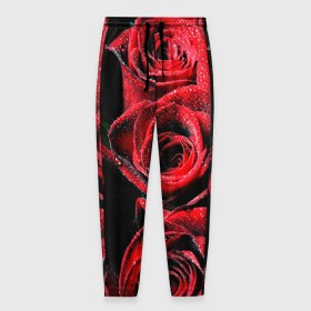 Мужские брюки 3D с принтом Розы в Белгороде, 100% полиэстер | манжеты по низу, эластичный пояс регулируется шнурком, по бокам два кармана без застежек, внутренняя часть кармана из мелкой сетки | алый | красный | роса | фото | цветы