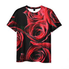 Мужская футболка 3D с принтом Розы в Белгороде, 100% полиэфир | прямой крой, круглый вырез горловины, длина до линии бедер | алый | красный | роса | фото | цветы