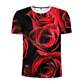 Мужская футболка 3D спортивная с принтом Розы в Белгороде, 100% полиэстер с улучшенными характеристиками | приталенный силуэт, круглая горловина, широкие плечи, сужается к линии бедра | алый | красный | роса | фото | цветы