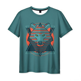 Мужская футболка 3D с принтом Волк в Белгороде, 100% полиэфир | прямой крой, круглый вырез горловины, длина до линии бедер | арт | волк | глаза | искусство | красный | синий | стилизация | треугольники | цвет