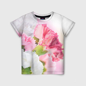 Детская футболка 3D с принтом Белые и розовые цветы в Белгороде, 100% гипоаллергенный полиэфир | прямой крой, круглый вырез горловины, длина до линии бедер, чуть спущенное плечо, ткань немного тянется | лепестки | прикольные картинки | цветочки | цветы