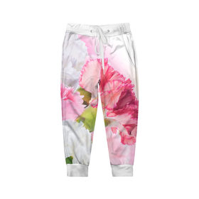 Детские брюки 3D с принтом Белые и розовые цветы в Белгороде, 100% полиэстер | манжеты по низу, эластичный пояс регулируется шнурком, по бокам два кармана без застежек, внутренняя часть кармана из мелкой сетки | лепестки | прикольные картинки | цветочки | цветы