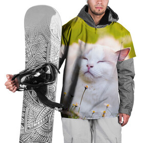 Накидка на куртку 3D с принтом Белая киса в Белгороде, 100% полиэстер |  | Тематика изображения на принте: cat | киса | котенок | кошка | лето | ромашки | солнце