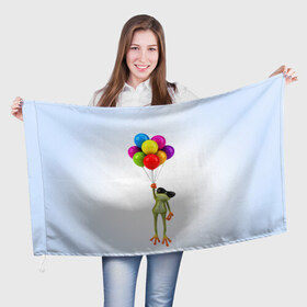 Флаг 3D с принтом Лягушка на воздушных шарах в Белгороде, 100% полиэстер | плотность ткани — 95 г/м2, размер — 67 х 109 см. Принт наносится с одной стороны | 