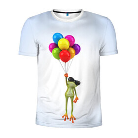 Мужская футболка 3D спортивная с принтом Лягушка на воздушных шарах в Белгороде, 100% полиэстер с улучшенными характеристиками | приталенный силуэт, круглая горловина, широкие плечи, сужается к линии бедра | 