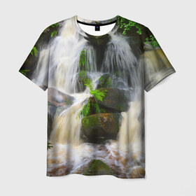 Мужская футболка 3D с принтом Водопад в Белгороде, 100% полиэфир | прямой крой, круглый вырез горловины, длина до линии бедер | Тематика изображения на принте: 