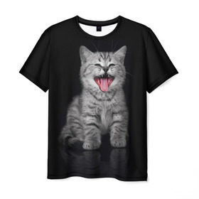 Мужская футболка 3D с принтом Весёлый котик в Белгороде, 100% полиэфир | прямой крой, круглый вырез горловины, длина до линии бедер | кот | кошка | прикол