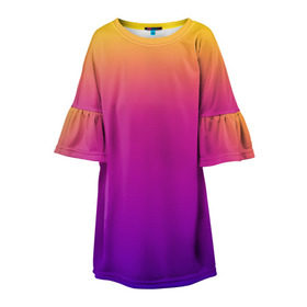Детское платье 3D с принтом Чёткий градиент в Белгороде, 100% полиэстер | прямой силуэт, чуть расширенный к низу. Круглая горловина, на рукавах — воланы | cs:go | градиент | диджей | желтый | музыка | розовый | синий | фиолетовый | чёткий