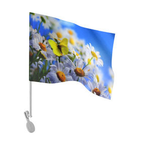 Флаг для автомобиля с принтом Ромашки и бабочка в Белгороде, 100% полиэстер | Размер: 30*21 см | бабочки | лето | природа | ромашки | цветы