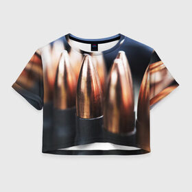 Женская футболка 3D укороченная с принтом Патроны в Белгороде, 100% полиэстер | круглая горловина, длина футболки до линии талии, рукава с отворотами | макро | патрон | пуля