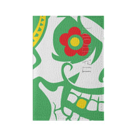 Обложка для паспорта матовая кожа с принтом Мексиканский череп в Белгороде, натуральная матовая кожа | размер 19,3 х 13,7 см; прозрачные пластиковые крепления | Тематика изображения на принте: 