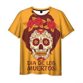 Мужская футболка 3D с принтом Мексиканский череп в Белгороде, 100% полиэфир | прямой крой, круглый вырез горловины, длина до линии бедер | cobwebs | color | day of the dead | dead | death | eyes | girl | holiday | makeup | mask | mexican skull | mexico | ornament | pattern | взгляд | девушка | день мертвых | макияж | маска | мексика | мексиканский череп | мертвецов | орнамент | паутина | пра