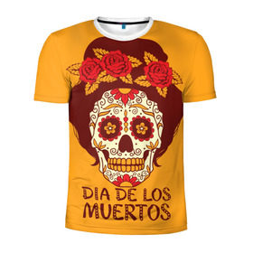 Мужская футболка 3D спортивная с принтом Мексиканский череп в Белгороде, 100% полиэстер с улучшенными характеристиками | приталенный силуэт, круглая горловина, широкие плечи, сужается к линии бедра | cobwebs | color | day of the dead | dead | death | eyes | girl | holiday | makeup | mask | mexican skull | mexico | ornament | pattern | взгляд | девушка | день мертвых | макияж | маска | мексика | мексиканский череп | мертвецов | орнамент | паутина | пра