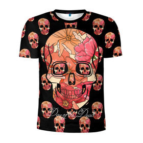 Мужская футболка 3D спортивная с принтом Мексиканский череп в Белгороде, 100% полиэстер с улучшенными характеристиками | приталенный силуэт, круглая горловина, широкие плечи, сужается к линии бедра | Тематика изображения на принте: день мертвых | мексика | паттерн | традиция | узоры | цветы