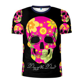 Мужская футболка 3D спортивная с принтом Мексиканский череп в Белгороде, 100% полиэстер с улучшенными характеристиками | приталенный силуэт, круглая горловина, широкие плечи, сужается к линии бедра | Тематика изображения на принте: день мертвыхэ | мексика | разноцветный | традция | узоры | цветы | яркий