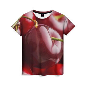 Женская футболка 3D с принтом Черешня в Белгороде, 100% полиэфир ( синтетическое хлопкоподобное полотно) | прямой крой, круглый вырез горловины, длина до линии бедер | вишня | черешня