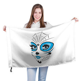 Флаг 3D с принтом Мексиканский череп в Белгороде, 100% полиэстер | плотность ткани — 95 г/м2, размер — 67 х 109 см. Принт наносится с одной стороны | белый | девушка | день мертвых | мексика | традция | узоры | цветы
