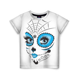 Детская футболка 3D с принтом Мексиканский череп в Белгороде, 100% гипоаллергенный полиэфир | прямой крой, круглый вырез горловины, длина до линии бедер, чуть спущенное плечо, ткань немного тянется | белый | девушка | день мертвых | мексика | традция | узоры | цветы