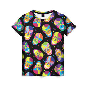Женская футболка 3D с принтом Мексиканские черепа в Белгороде, 100% полиэфир ( синтетическое хлопкоподобное полотно) | прямой крой, круглый вырез горловины, длина до линии бедер | день мертвых | мексика | паттерн | разноцветный | традция | узоры | цветы | яркий