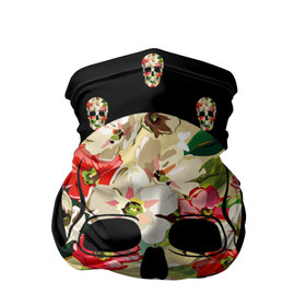 Бандана-труба 3D с принтом Мексиканский череп в Белгороде, 100% полиэстер, ткань с особыми свойствами — Activecool | плотность 150‒180 г/м2; хорошо тянется, но сохраняет форму | день мертвых | мексика | паттерн | темный | традция | узоры | цветочный | цветы