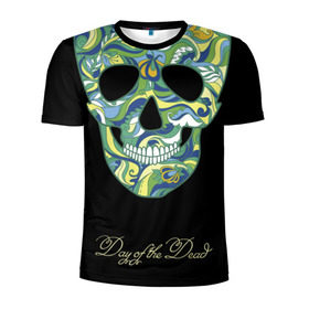 Мужская футболка 3D спортивная с принтом Мексиканский череп в Белгороде, 100% полиэстер с улучшенными характеристиками | приталенный силуэт, круглая горловина, широкие плечи, сужается к линии бедра | день мертвых | мексика | разноцветный | традиция | узоры | цветы | черный | яркий