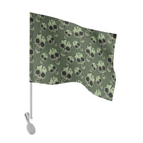 Флаг для автомобиля с принтом Зеленые черепа в Белгороде, 100% полиэстер | Размер: 30*21 см | болотный | паттерн